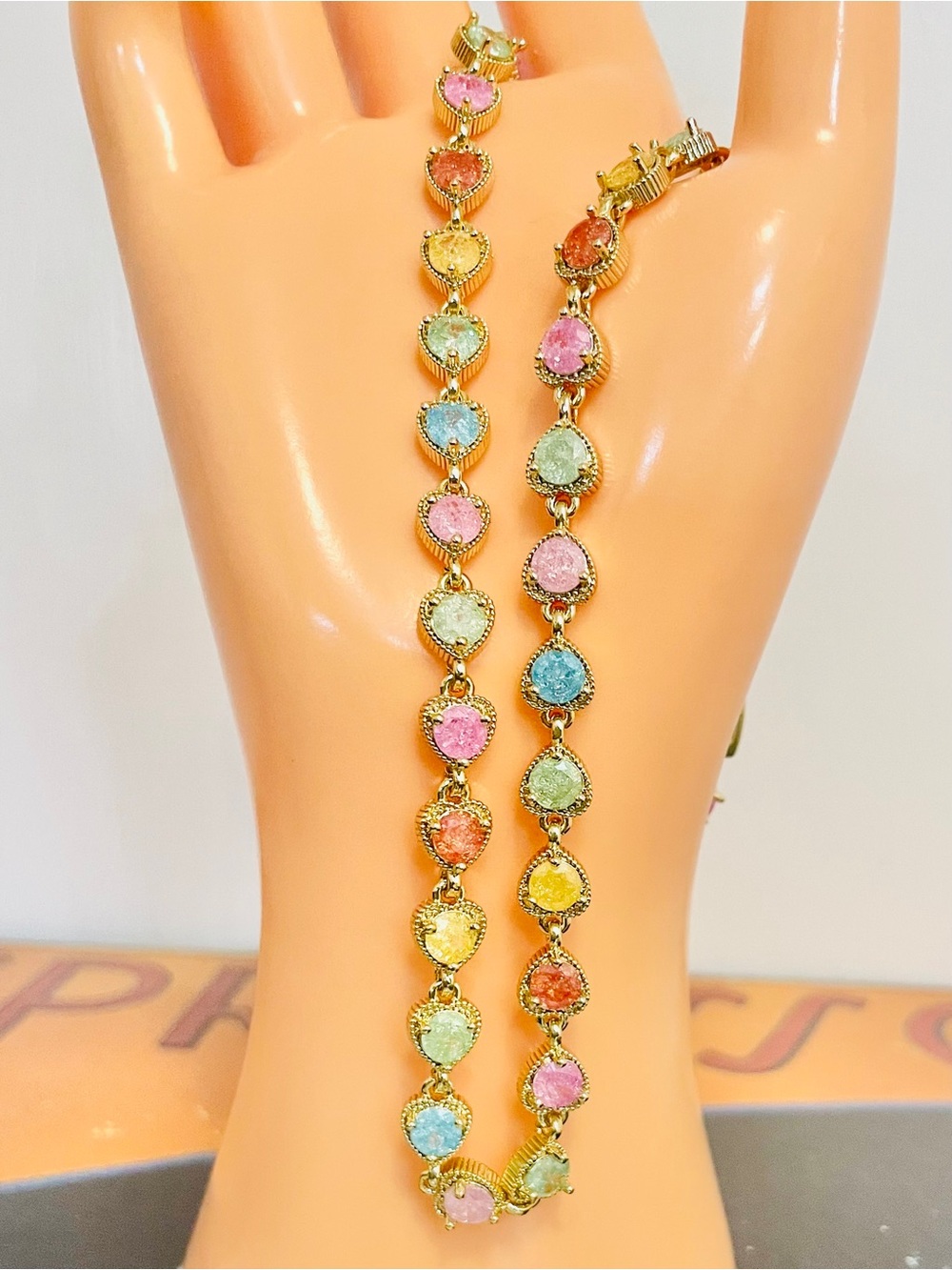 Candy Collection Multicolor Druzy CZ Heart Gold Plated Tennis Necklace Rare NWOT
